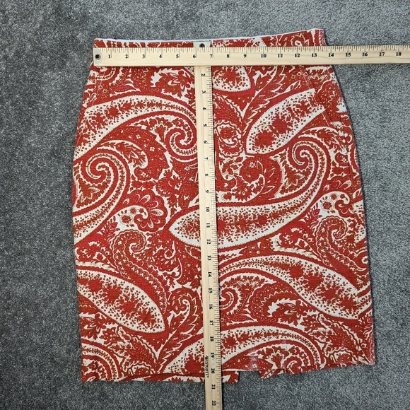 J. CREW Orange Gold White Cream Multi Floral Paisley Print Pencil Skirt Sz 2 - Picture 2 of 9